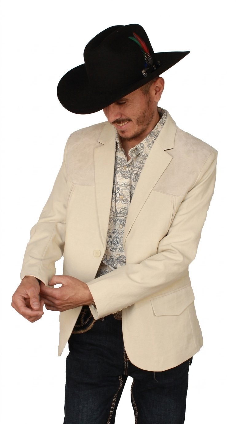 Mens SUEDE Cowboy Blazer Ultra Slim Fit Mens Western Suede Blazer with Embroidery in Color "Beige"