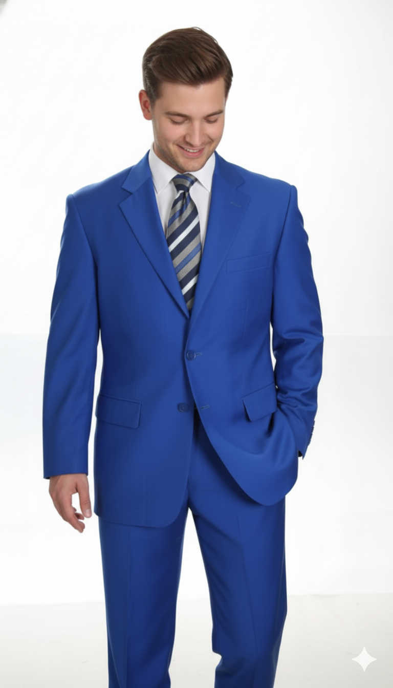 Men's Two Button Dress Cheap Priced Business Suits Clearance Sale for Men Royal Blue Jacket Blazer + Pants