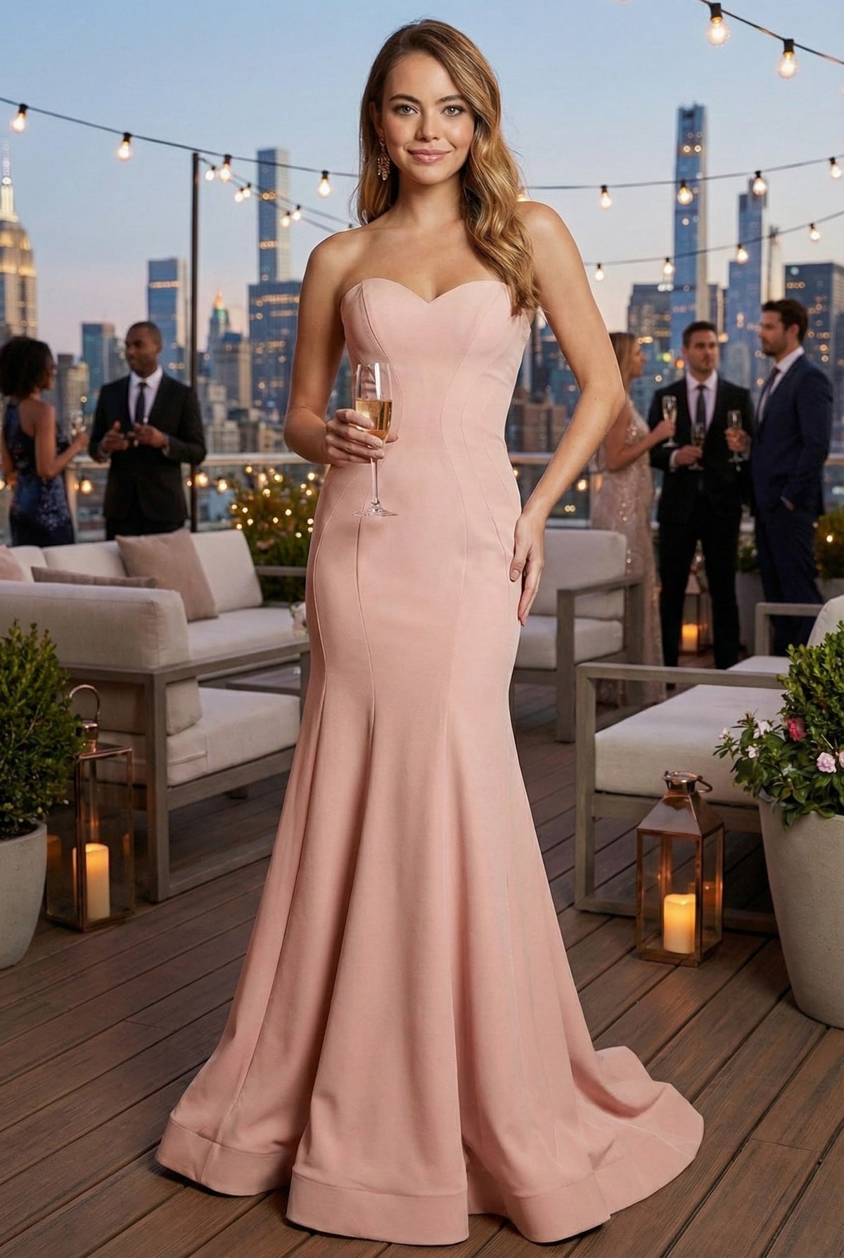Bridesmaid Dresses in Dusty Rose Strapless Simple Mermaid Gown RQ7703