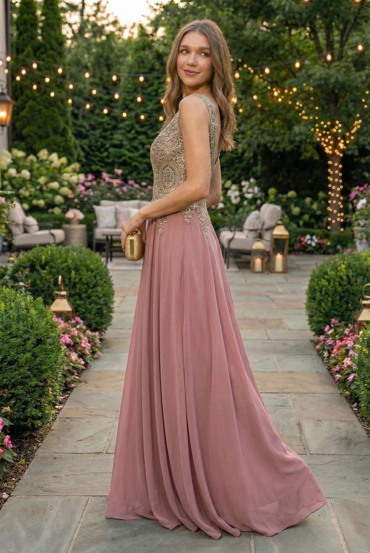 Embroidered Chiffon Dress by Elizabeth K GL2311