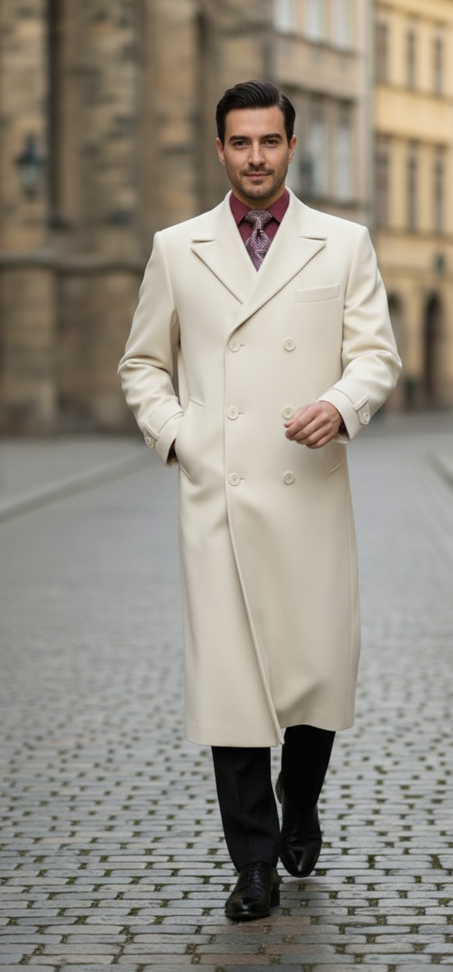 Apollo King Men's Full Length Top Coat Banded Wrists