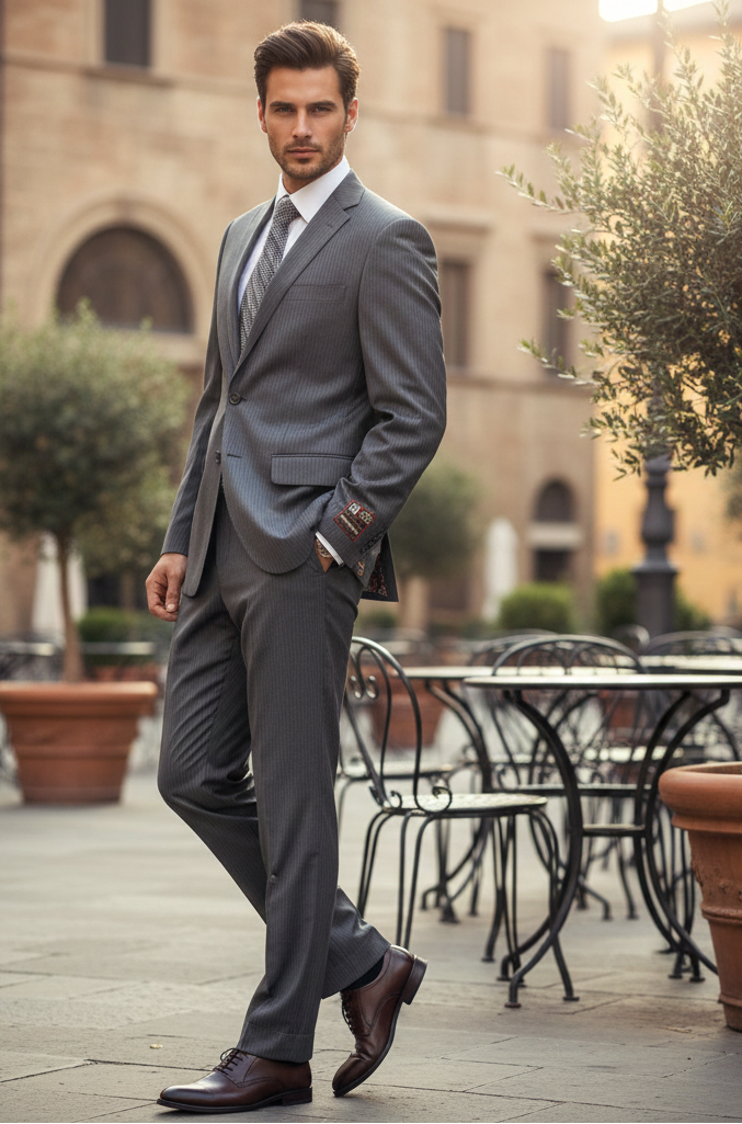 Men's Grey Tonal Shadow Stripe ~ Pinstripe 2-button 2 Piece Suits - Two piece Business suits Suit