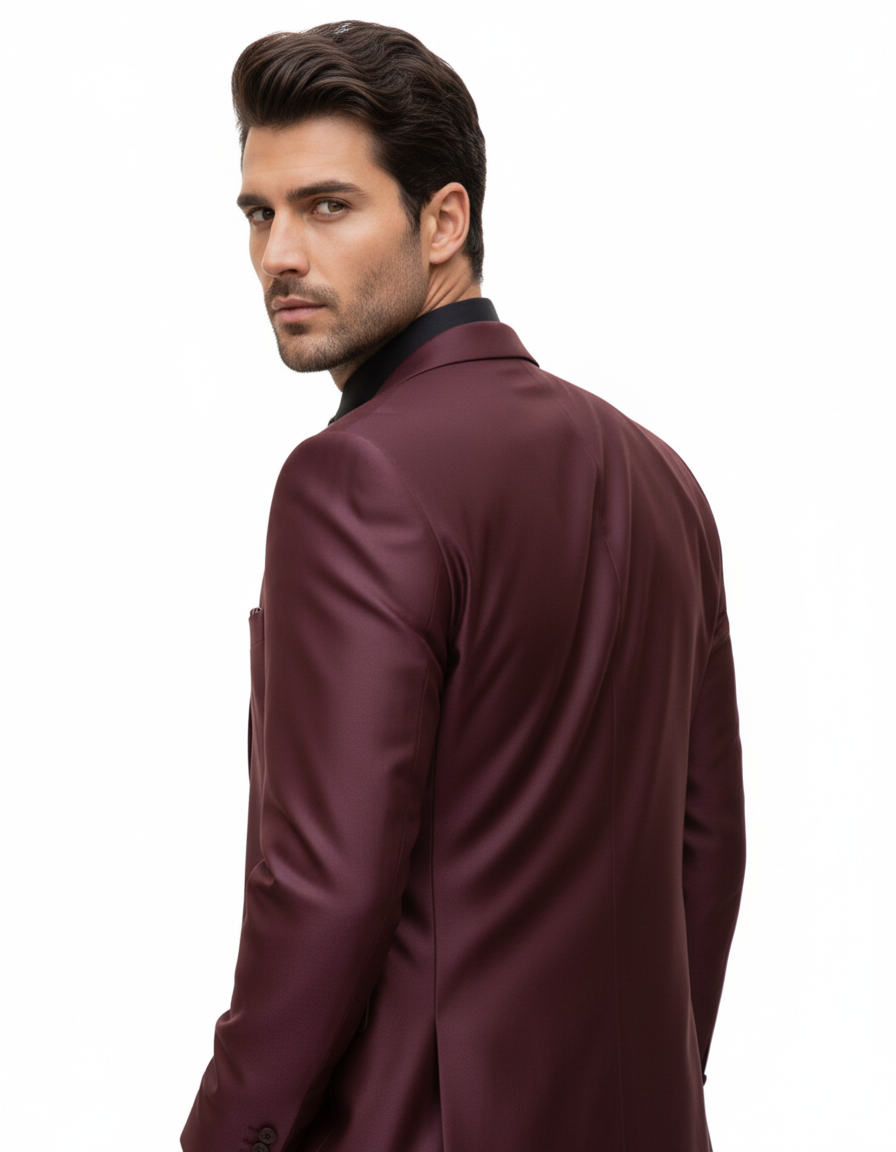 Men's Sharkskin Burgundy ~ Wine ~ Maroon Suit vested Cheap Priced Business Suits Clearance