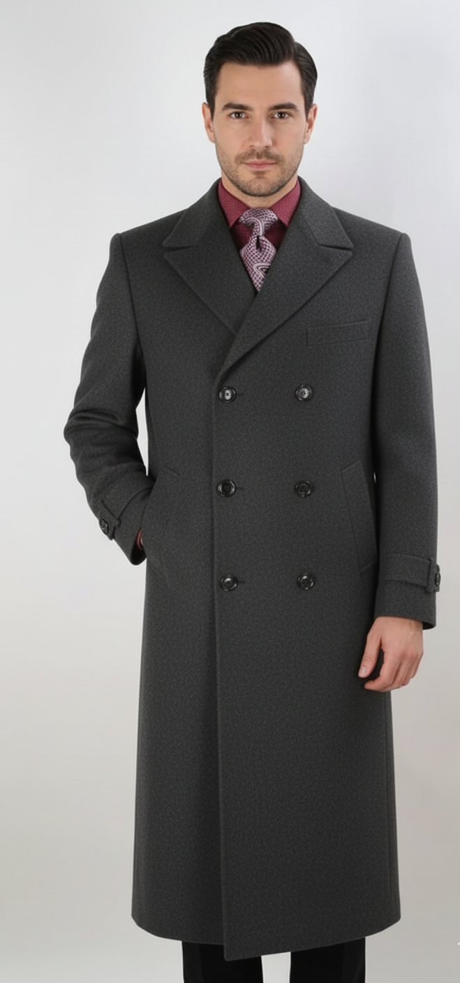 Apollo King Men's Full Length Top Coat Banded Wrists