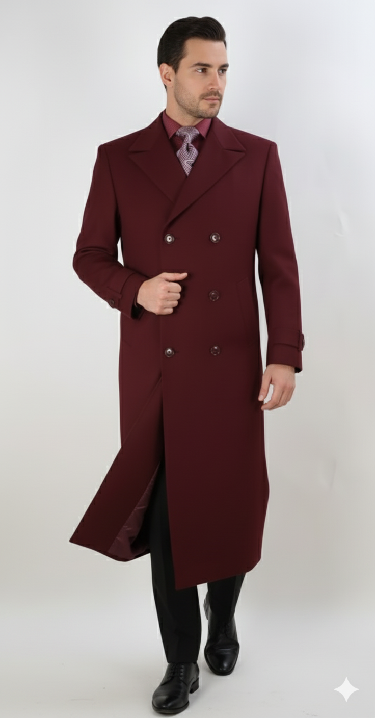 Apollo King Men's Full Length Top Coat Banded Wrists