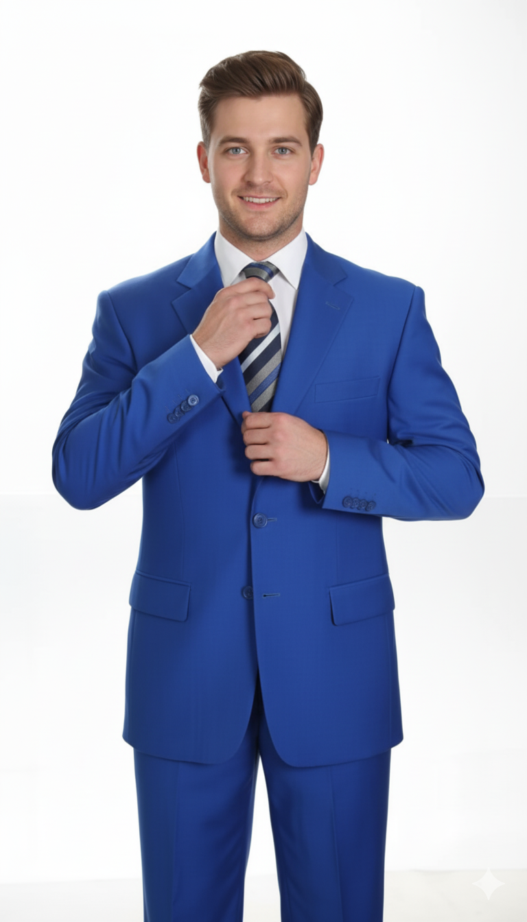 Men's Two Button Dress Cheap Priced Business Suits Clearance Sale for Men Royal Blue Jacket Blazer + Pants