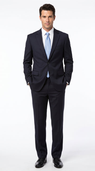 Tiglio Men’s Jet Black Super 140s Suit, 2 Button Flat Front Formal Business Dress Suit