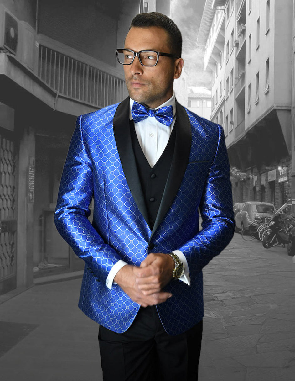 One Button Shawl Tuxedo Geometric Chain Royal