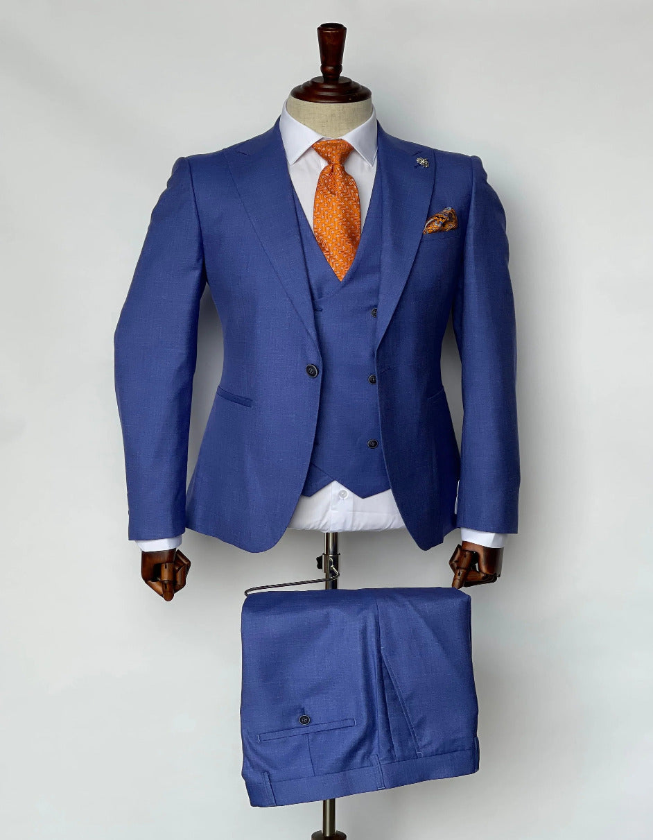Giovanni Testi 3-Piece Fiber Blue Vest Suit