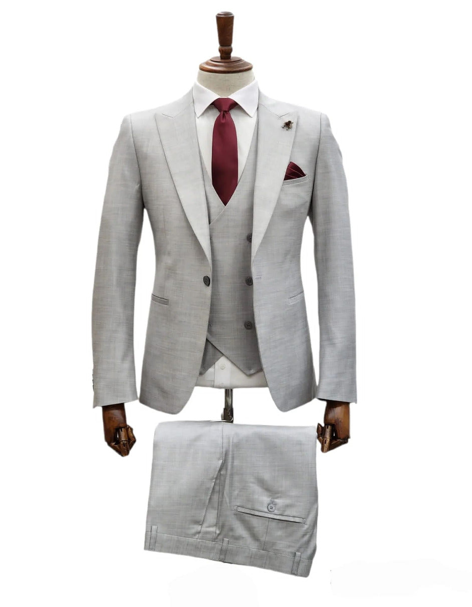 Giovanni Testi 3-Piece Silver Peak Lapel Suit