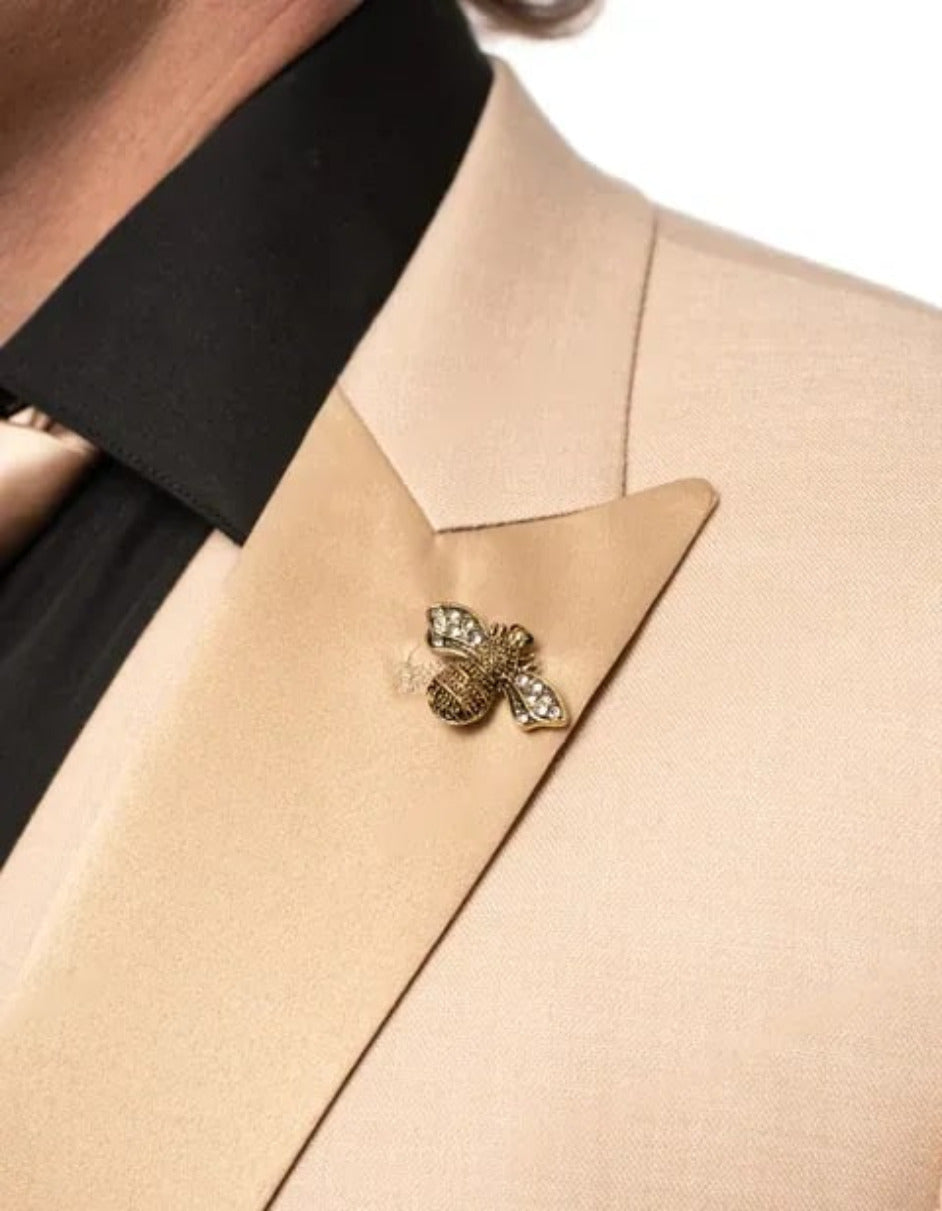 Tan 3-Piece Suit with Double Breasted Vest