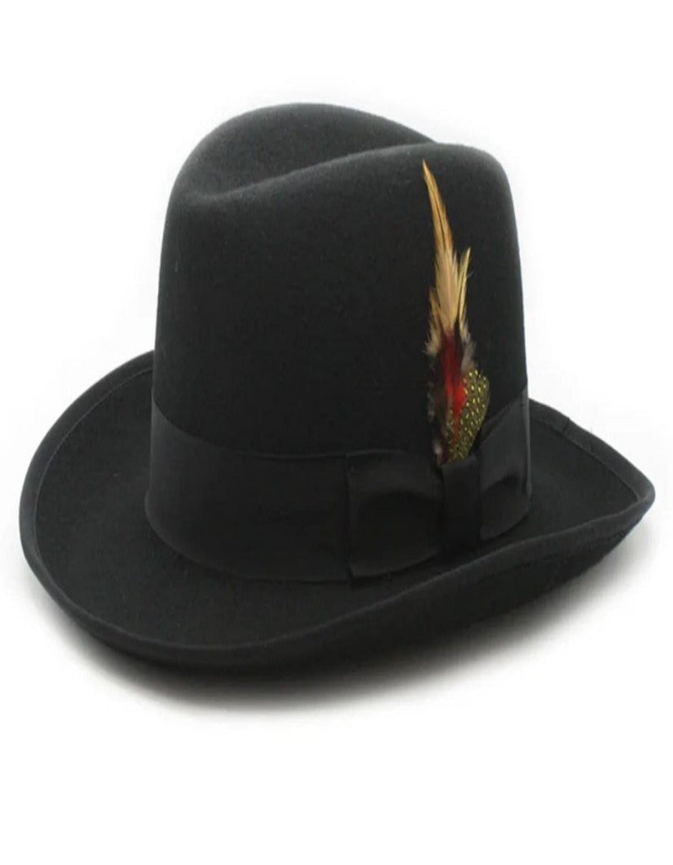 1920s Black Fedora Gangster Wool Hat