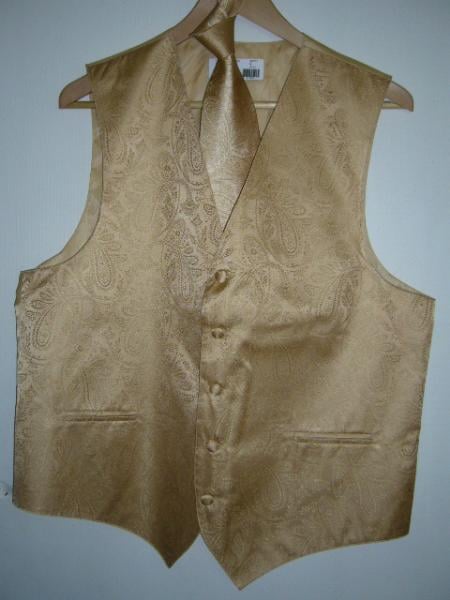 GOLD DRESS TUXEDO WEDDING Vest ~ Waistcoat ~ Waist coat& TIE SET Buy 10 of same color Tie For $25 Each-Men's Neck Ties - Mens Dress Tie - Trendy Mens Ties