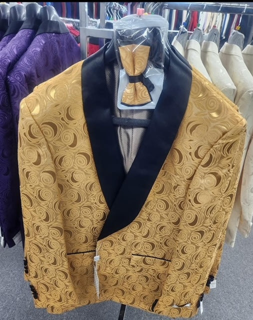 Paisley Tuxedo Dinner Jacket Gold Blazer + Bowtie