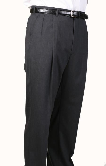 Charcoal Blue Parker Pleated Pants Lined Trousers unhemmed unfinished bottom main image 1
