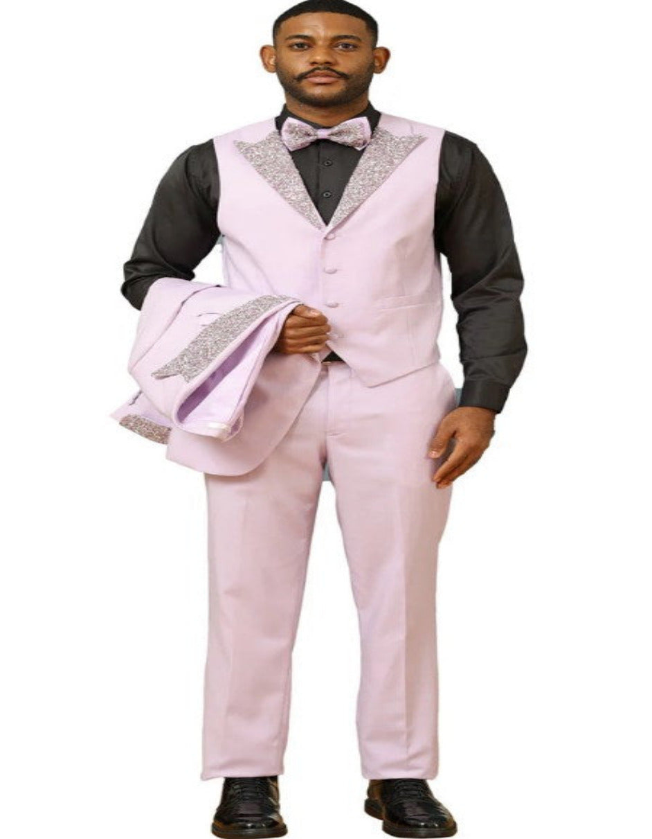 Gray and Pink Prom Tuxedo with Rhinestone sequin Lapel