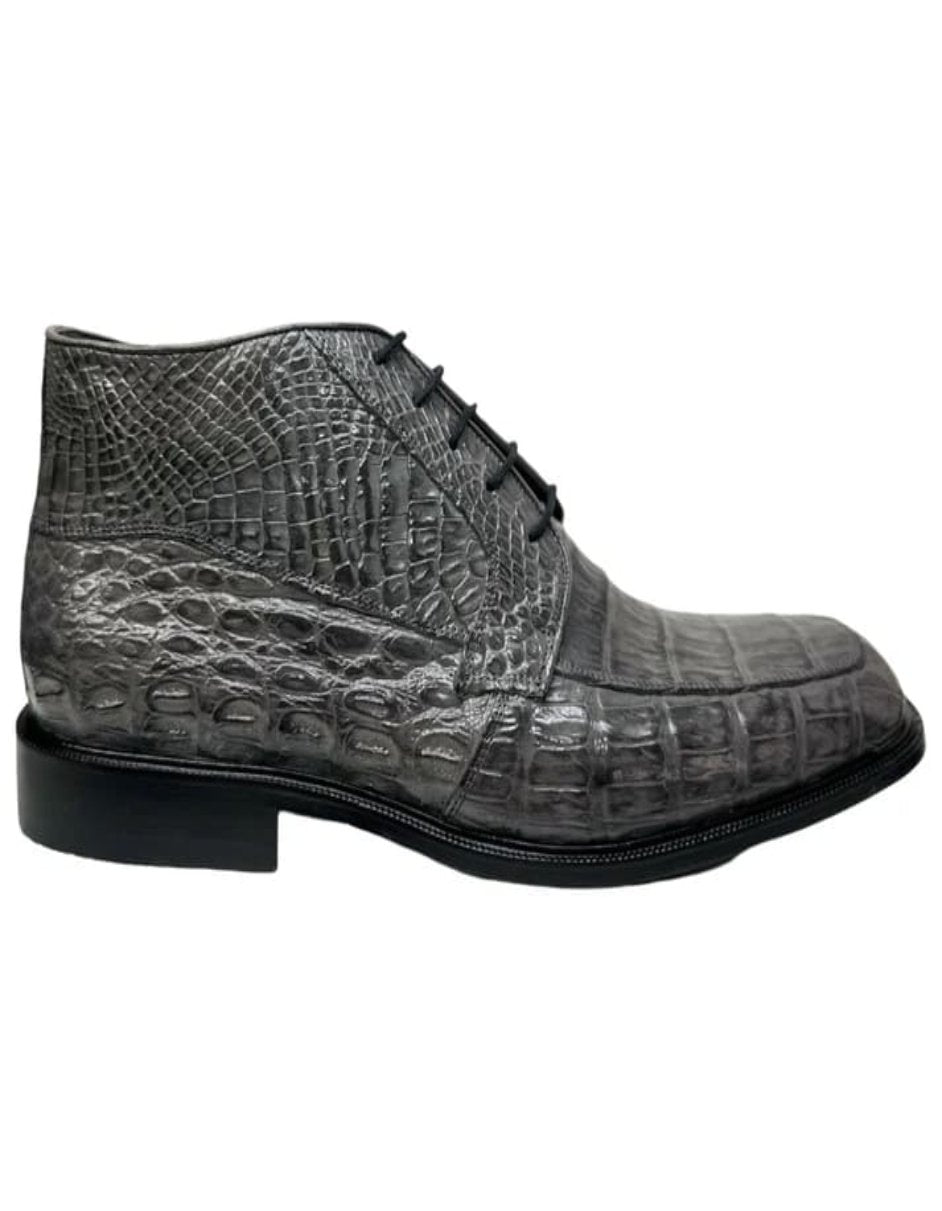 Gray Crocodile Lace-Up Ankle Boots