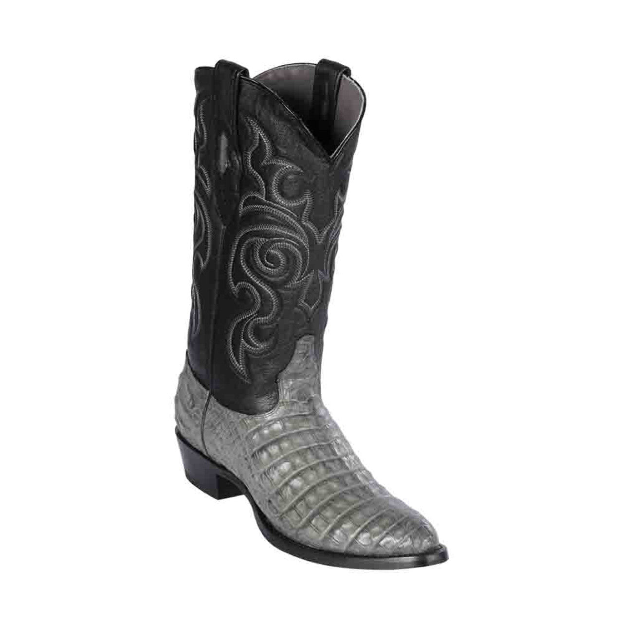Gray Caiman Round Toe Boots by Los Altos