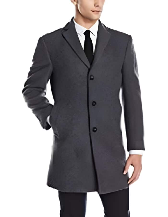 Three Button Wool Gray Long Car Coat
