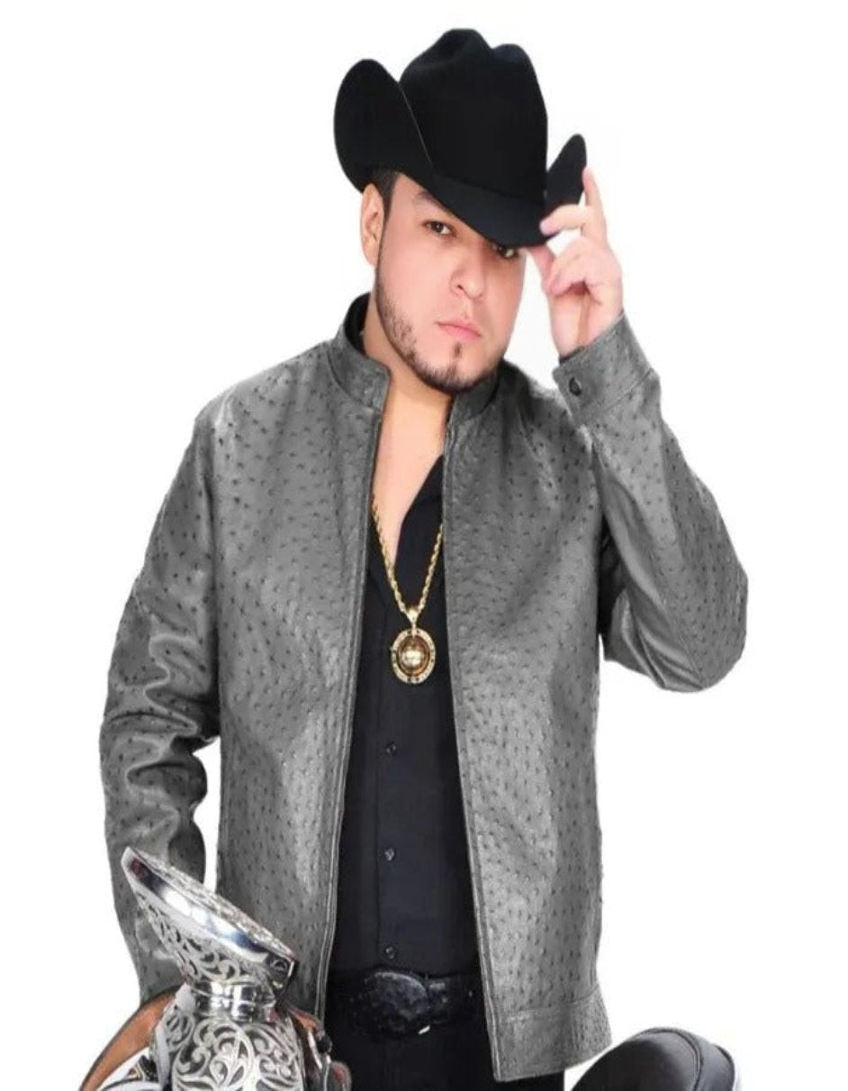 Original Fine Ostrich Gray Leather Jacket