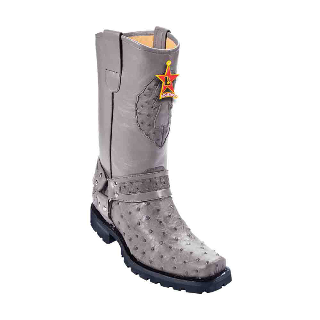 Los Altos Gray Full Quill Ostrich Motorcycle Boot
