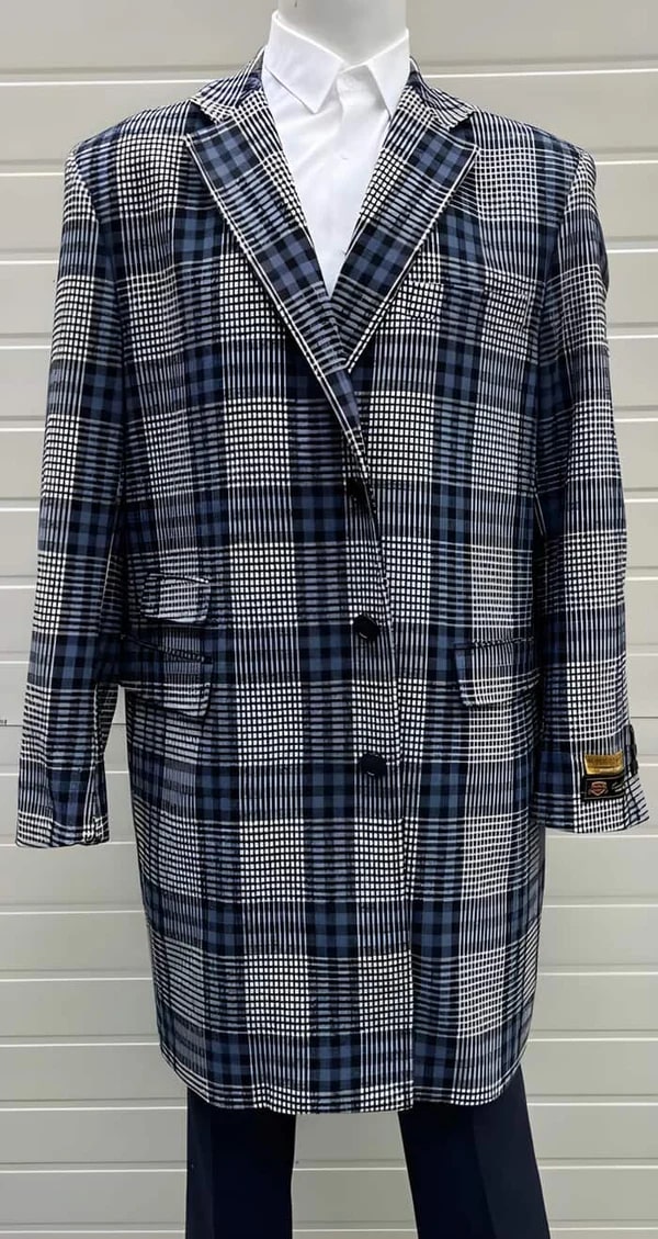 Gray Plaid Wool Blend Men's Carcoat