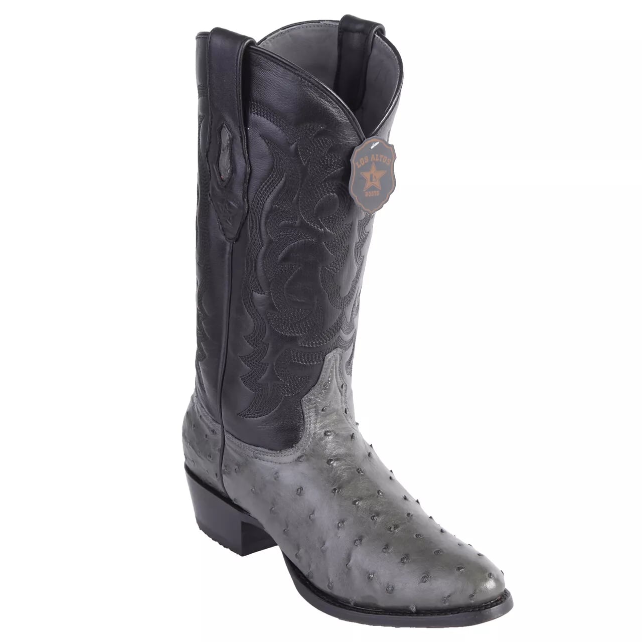 Los Altos Gray Ostrich Round Toe Boots