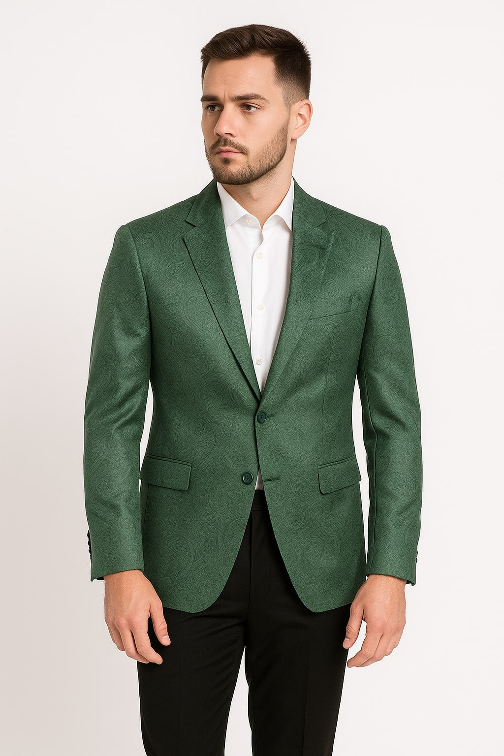 Slim Green Paisley Velvet Tuxedo Blazer