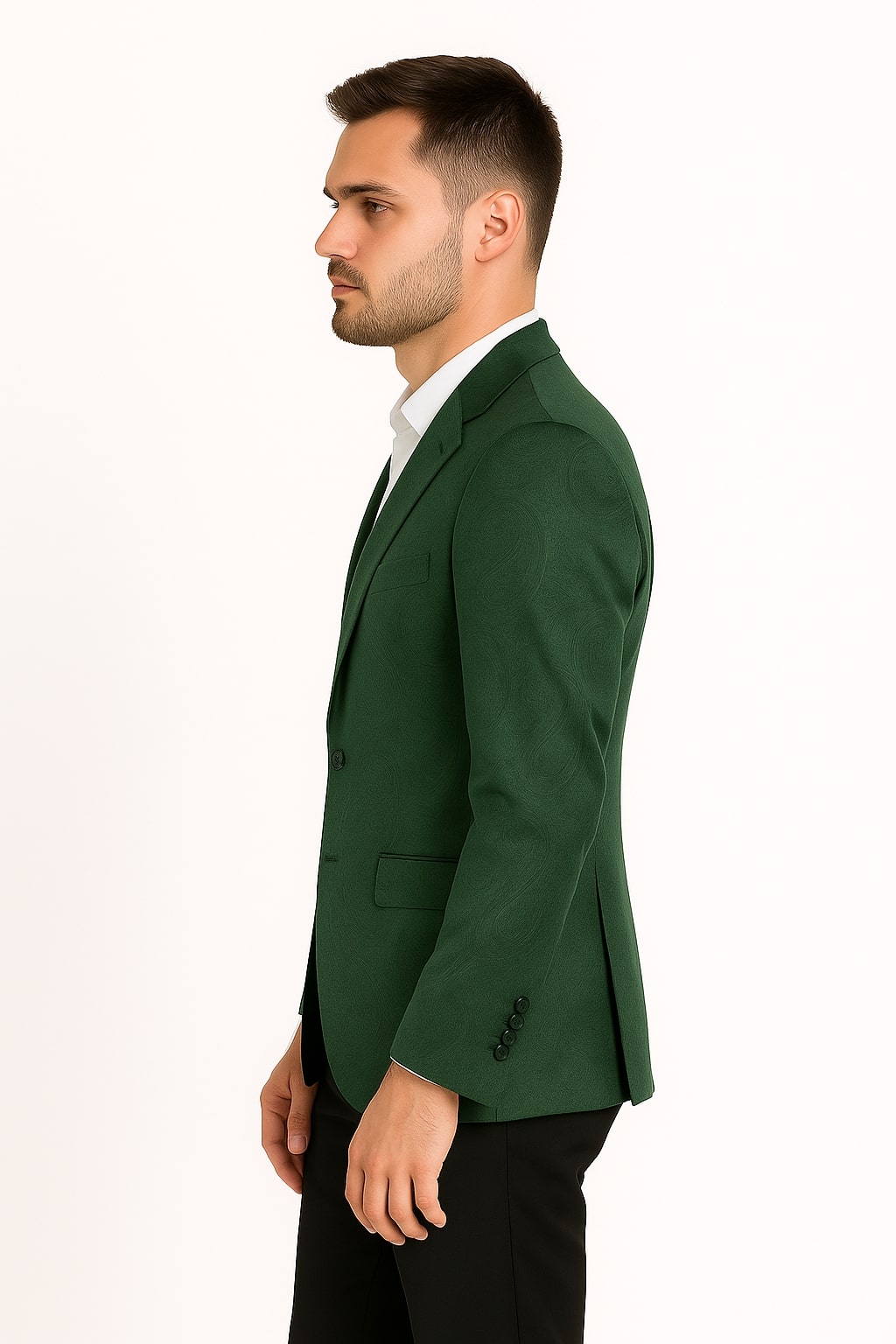 Slim Green Paisley Velvet Tuxedo Blazer