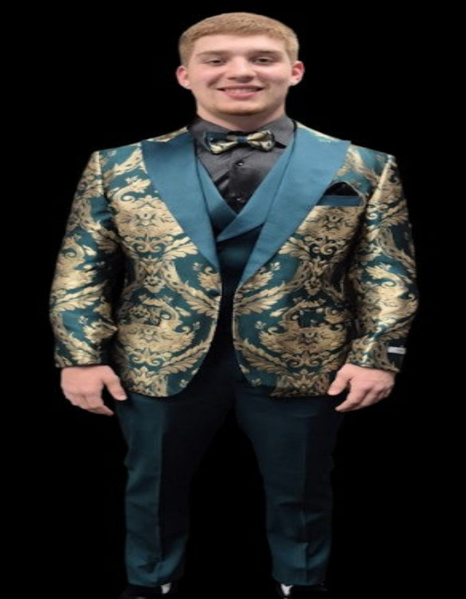 Green and Gold Paisley Wedding Suit