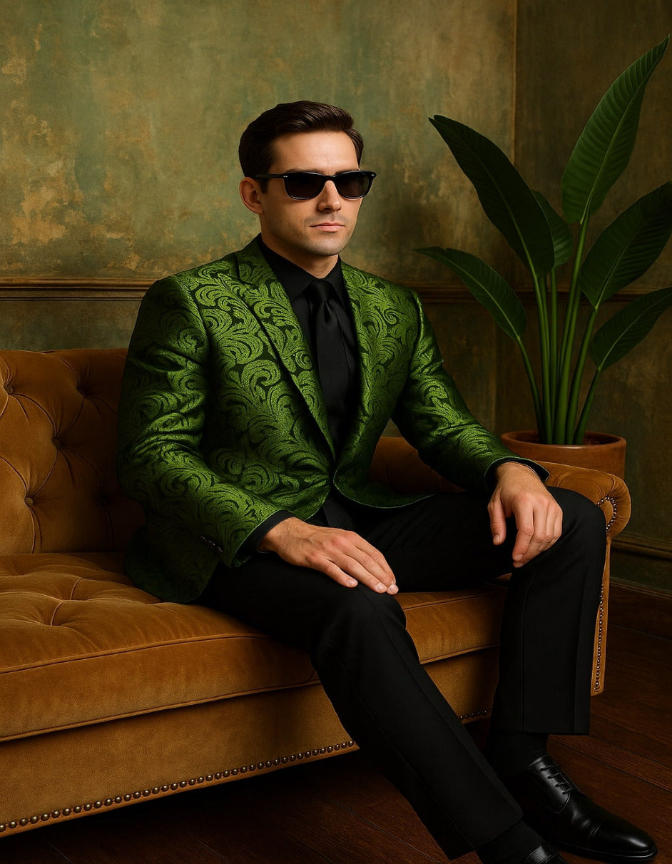 Men's Green Paisley Slim Fit Tuxedo Blazer