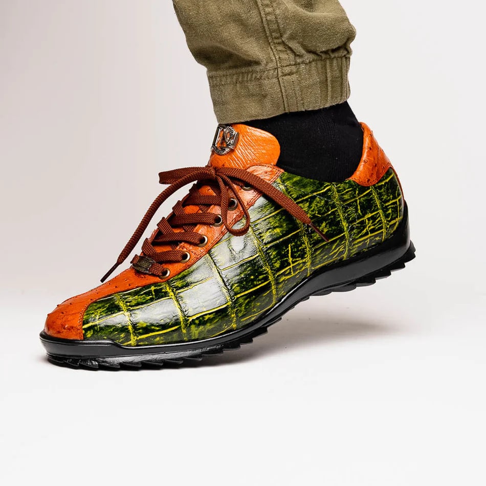 Saulo Green & Cognac Exotic Leather Men's Sneakers