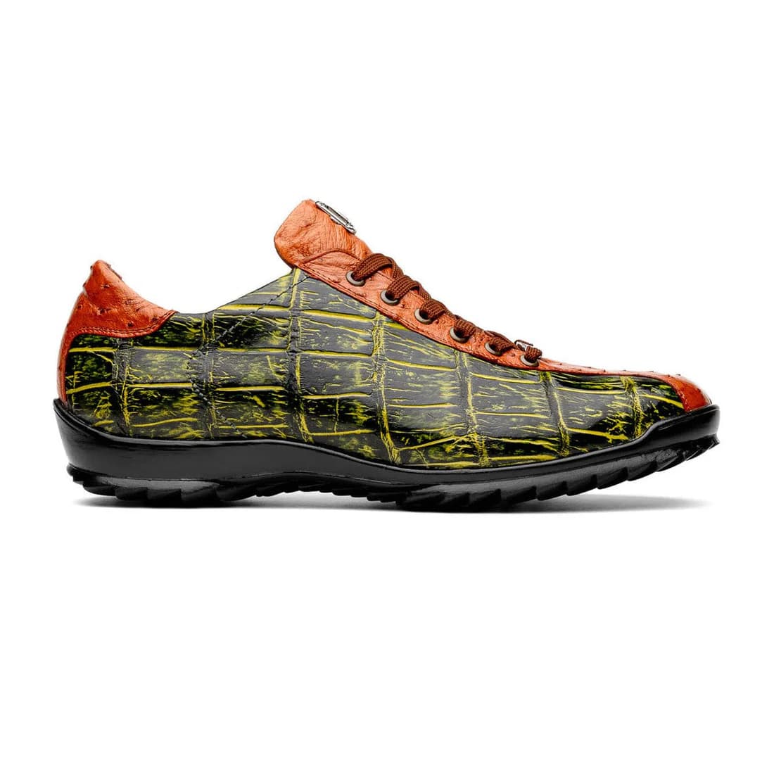 Saulo Green & Cognac Exotic Leather Men's Sneakers