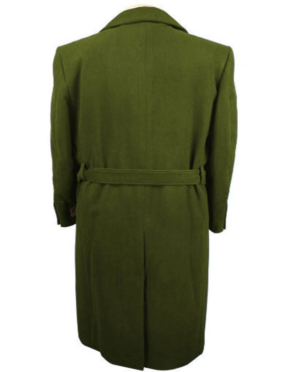 Olive Green Wool Gabardine Belted Duster Coat