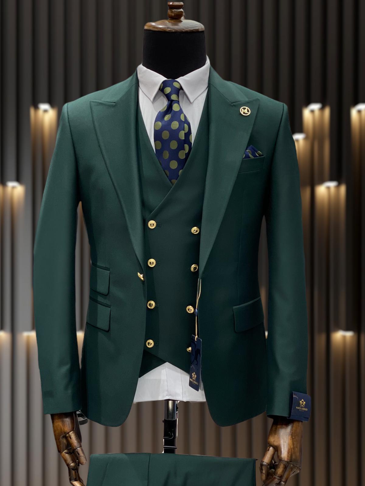 Ivory & Gold Button Cream Peak Lapel Wedding Suit