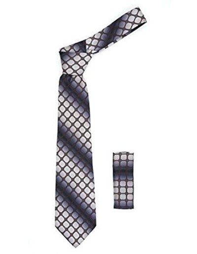 Men's Geometric Grey with Brown Squares Necktie Includes Hanky Set - Men's Neck Ties - Mens Dress Tie - Trendy Mens Ties