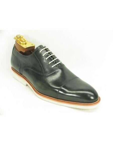 Men's Fashionable Grey Carrucci Genuine Leather Oxford Shoes With White Sole