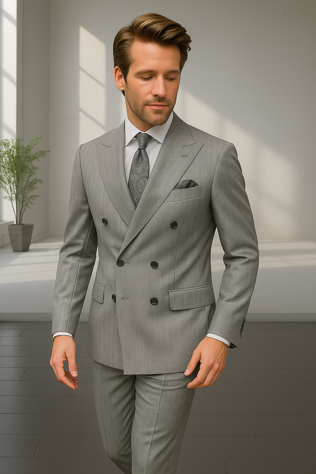 Italian Wool Double Breasted Pinstripe Suit