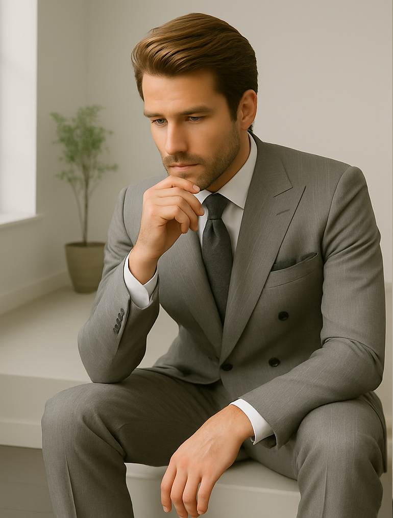 Italian Wool Double Breasted Pinstripe Suit
