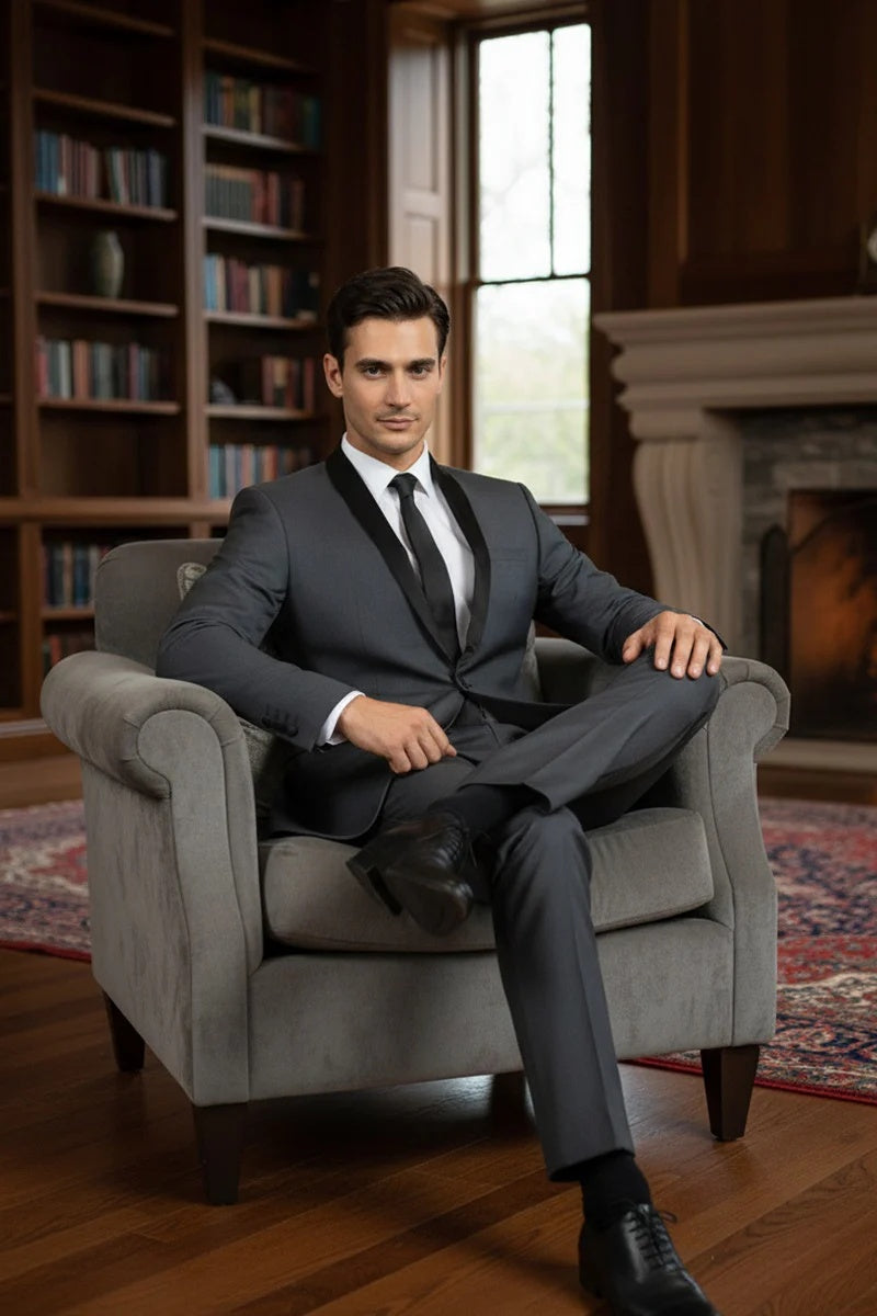 Grey 1-Button Shawl Tuxedo