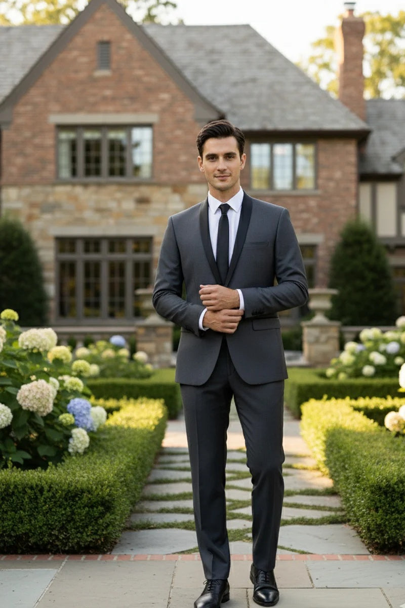Grey 1-Button Shawl Tuxedo