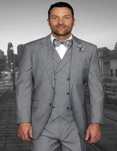 Classic Fit Wool Double Breasted Grey Suit