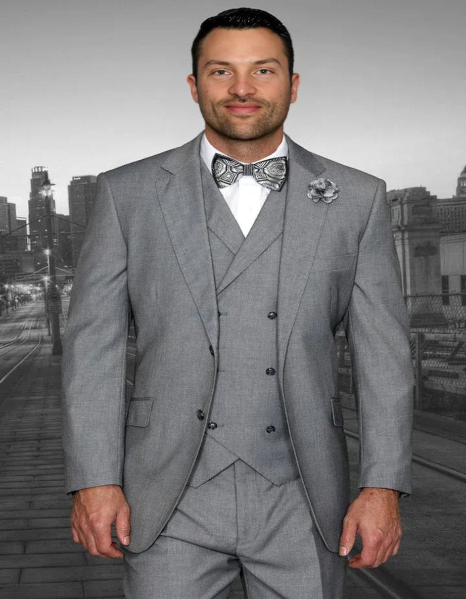 Classic Fit Wool Double Breasted Grey Suit
