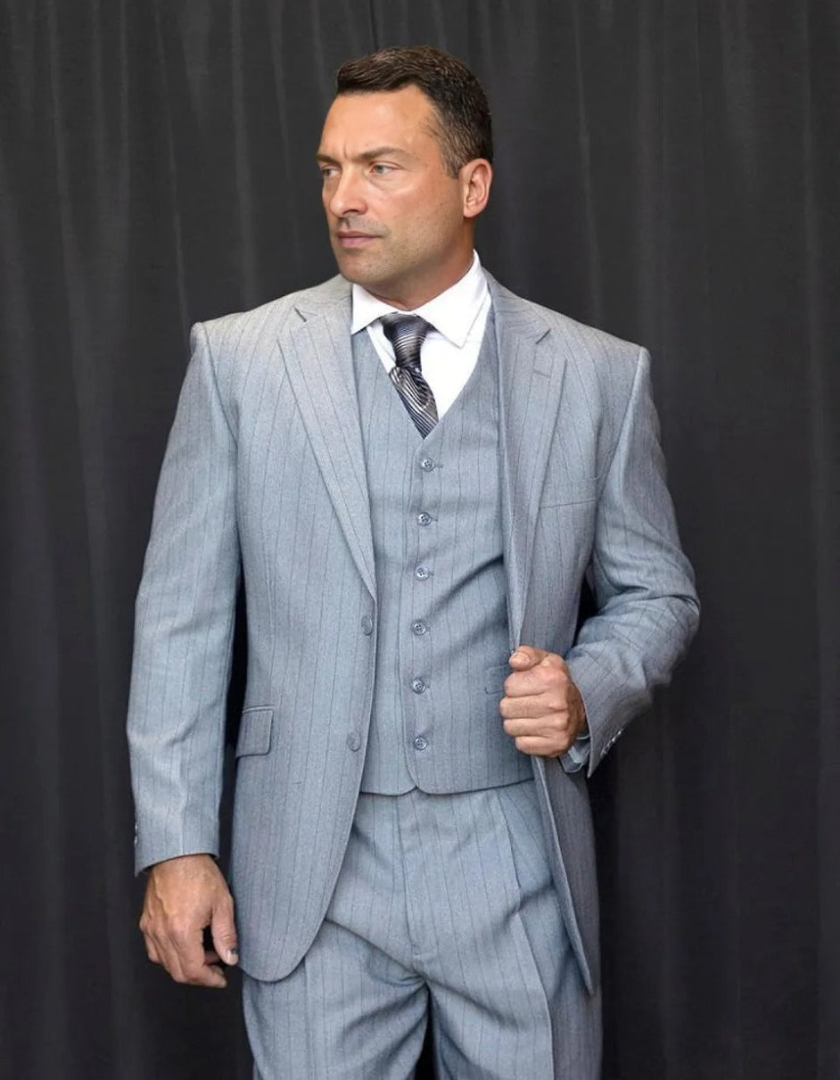 Grey Pinstripe Gatsby Vested Suit - Regular Fit