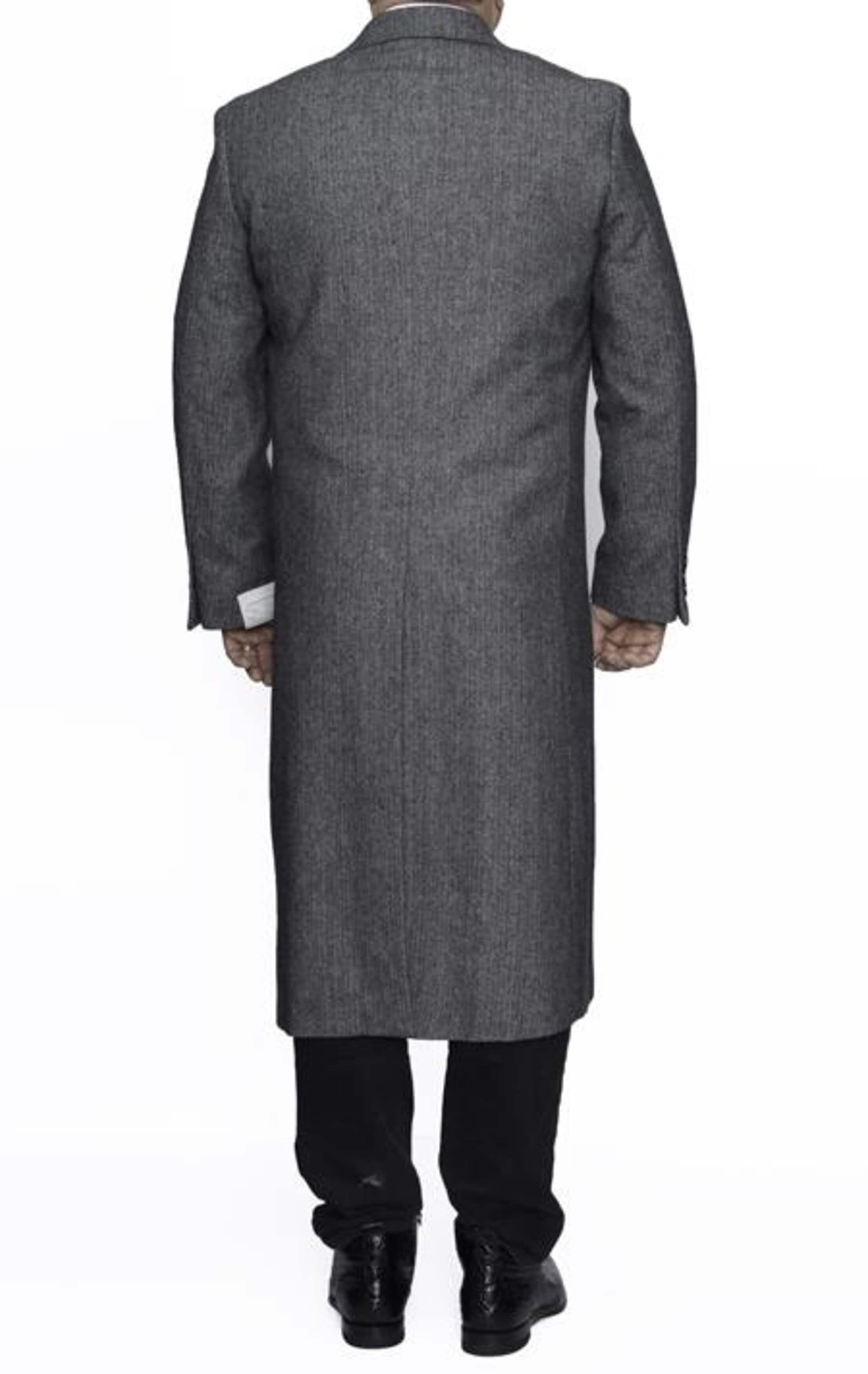 Men's Grey Herringbone Wool Overcoat