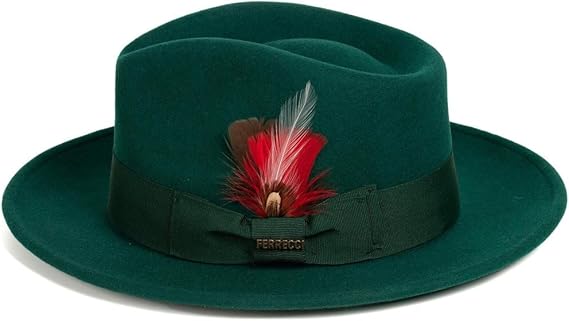 Hunter Green Wool Crushable Fedora with Removable Feather