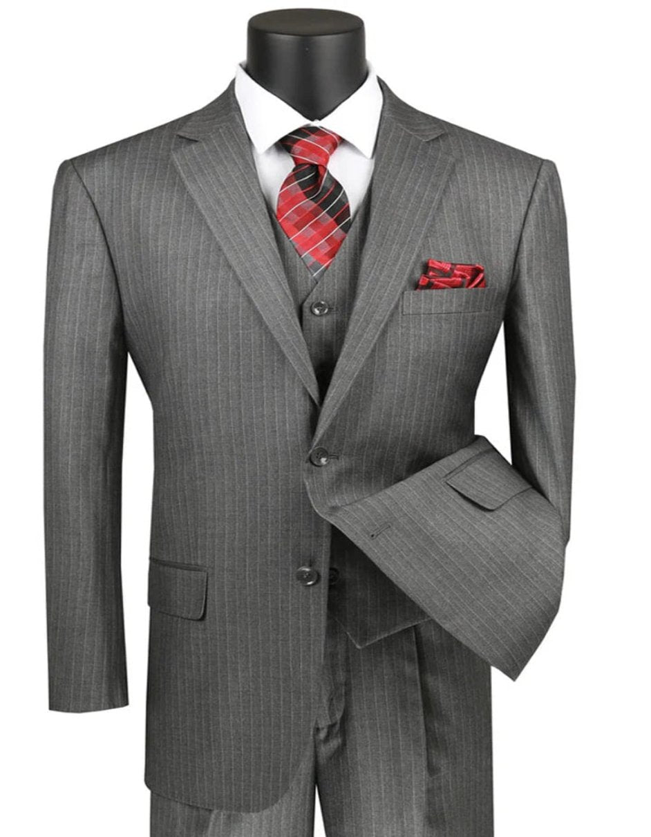 Classic Fit Pinstripe Grey Vested Suit