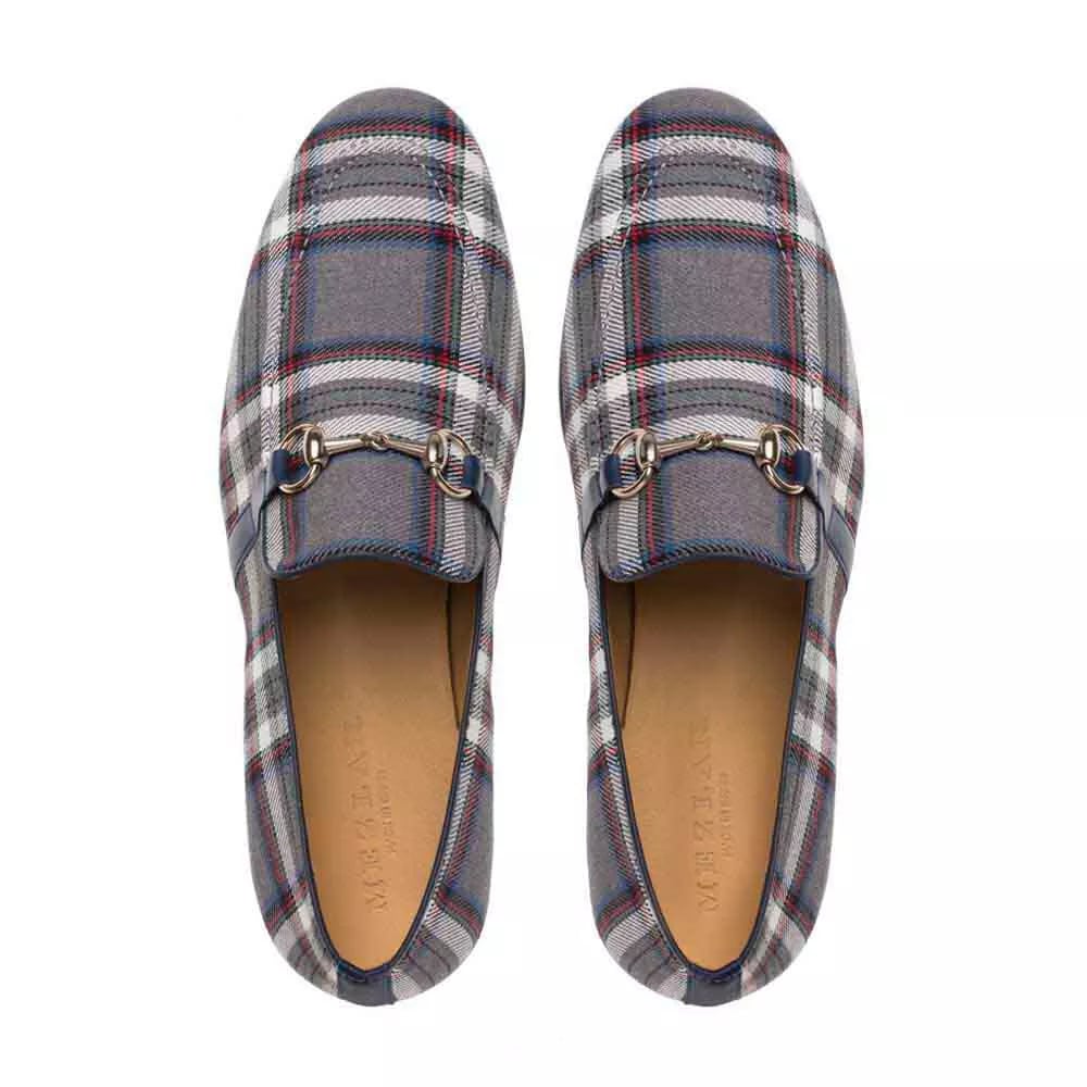 Mezlan Knighton Grey Plaid Apron Toe Moccasin