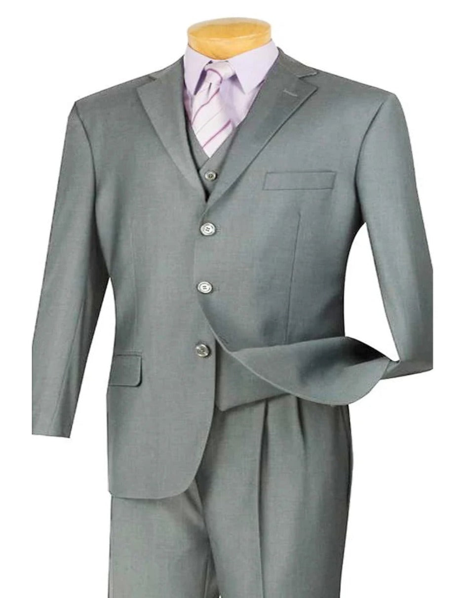 Light Grey 3 Button Classic Fit Vested Suit