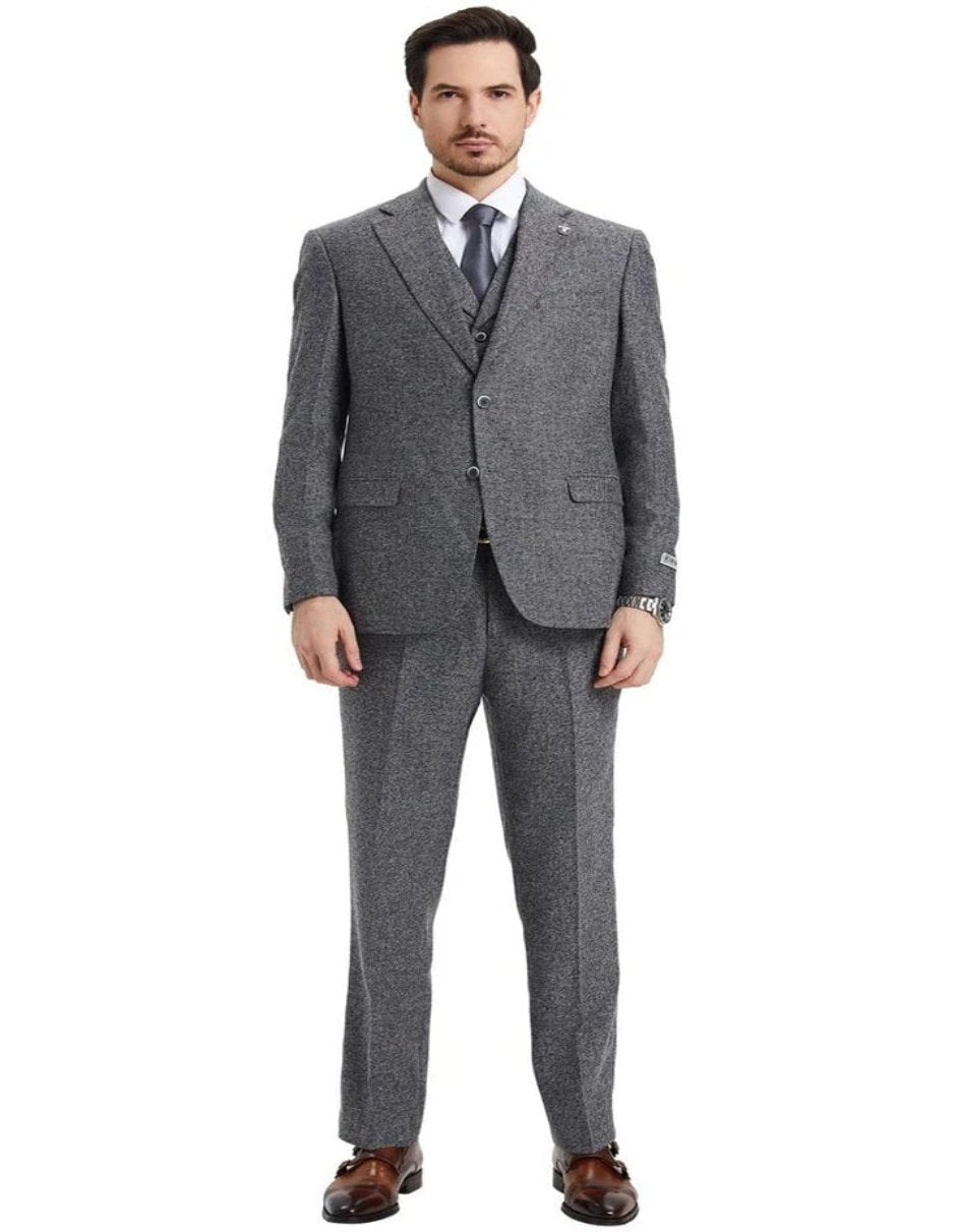 Grey 1920s Tweed Herringbone Vested Suit